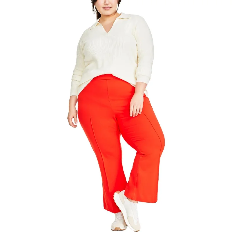 Stylish Wear On 34th Womens Plus High Rise Flared Ankle Pants