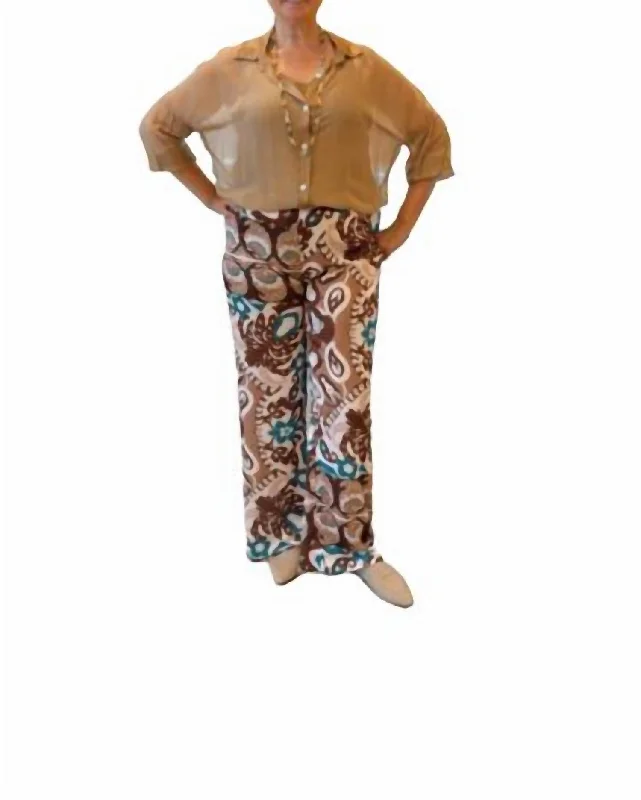 Versatile Items Quartz Silky Boho Pants In Brown Multi