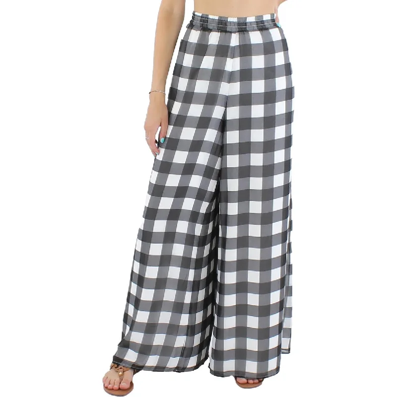 Elegant Wear Riley & Rae Womens Chiffon Check Print Wide Leg Pants