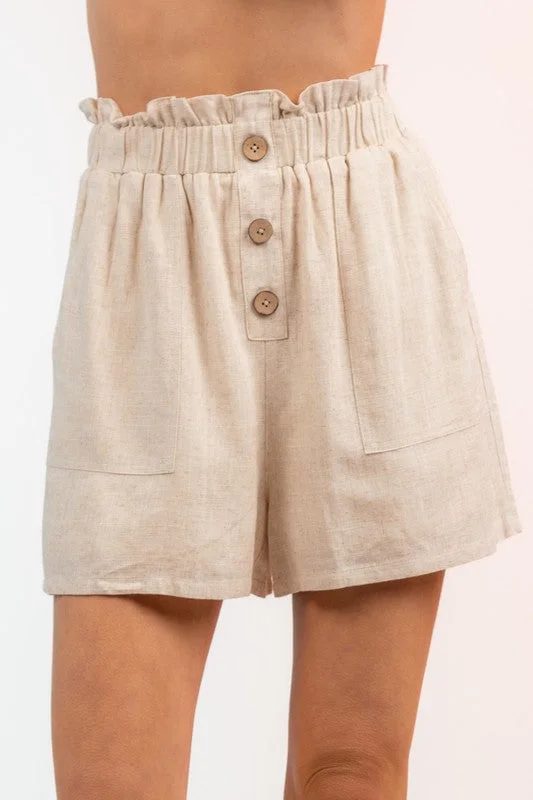 Youthful Style Ruffled Waist Mini Shorts in Oatmeal