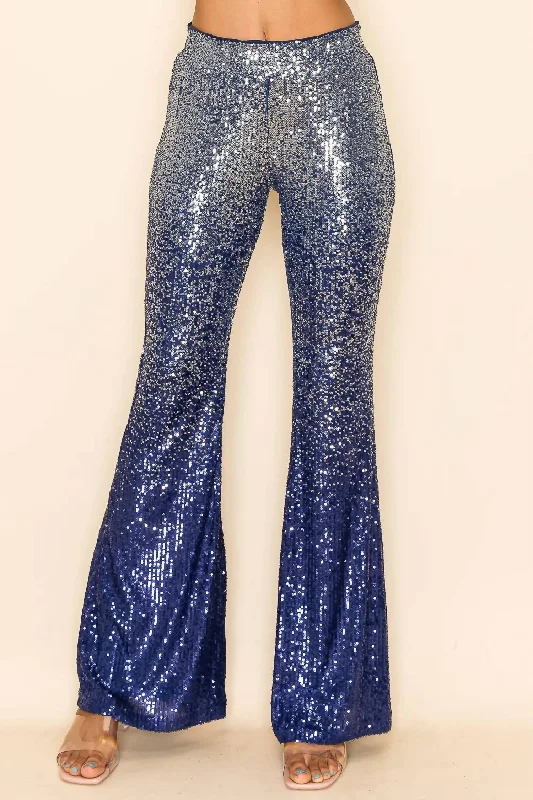 Sports Fashion Sequin Gradient Pants In Navy And Silver