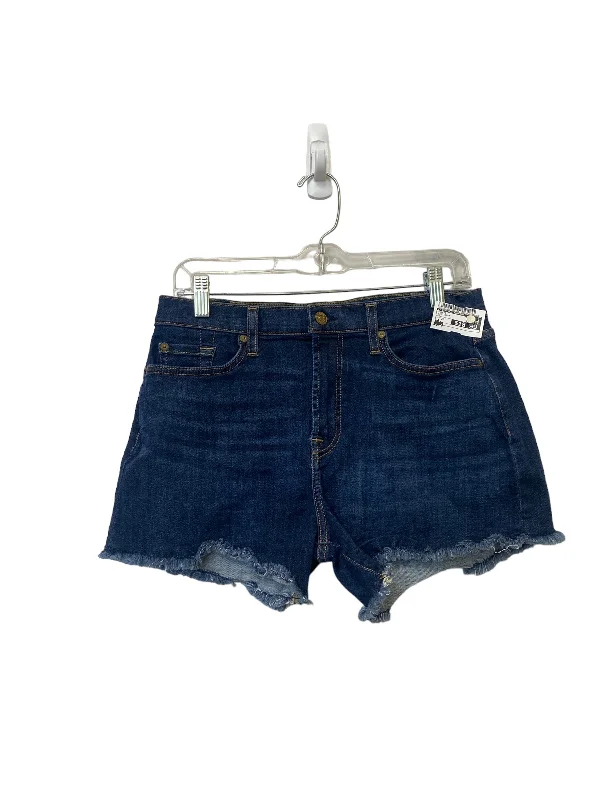 Cozy Lounge Wear Shorts By 7 For All Mankind In Blue Denim, Size: 30