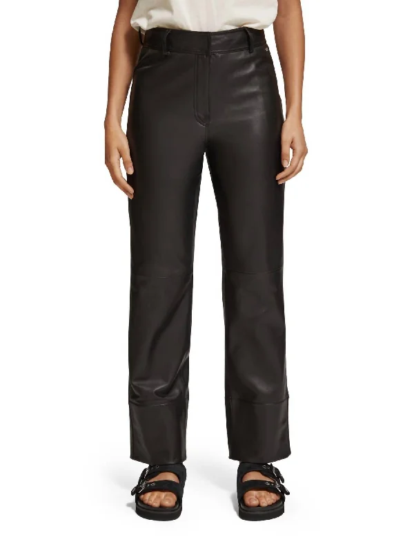 Warm Chic Straight Leg Leather Pant In Black