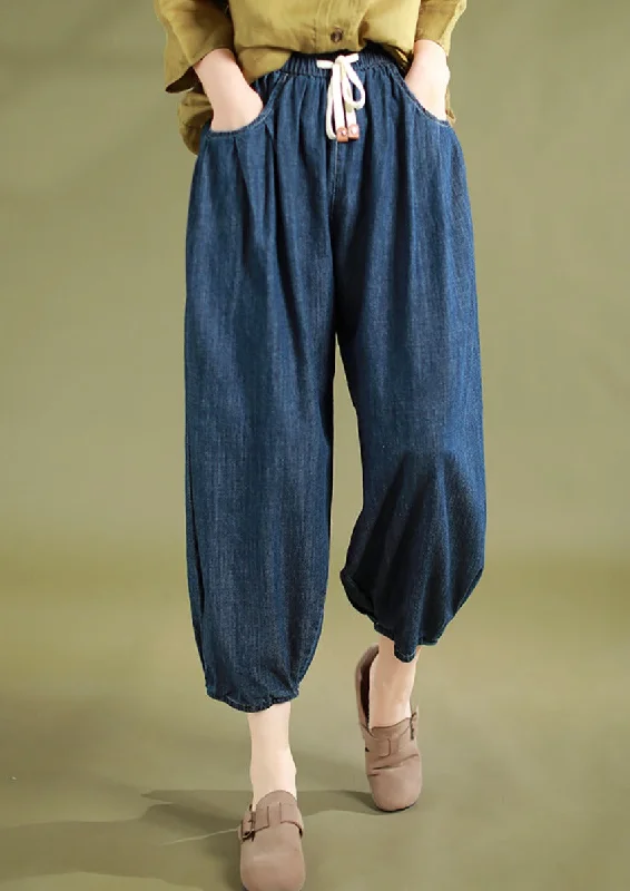 Cozy Knits Summer Solid Washed Drawstring Pocket Denim Pants