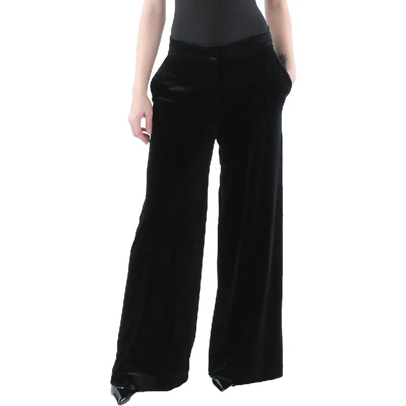 Designer Style Tahari ASL Womens Mid Rise Velvet Wide Leg Pants