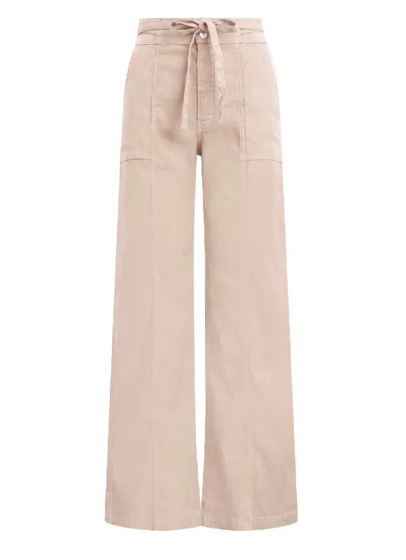 Body Design Tie Waist Wide Leg Trouser In Barefoot