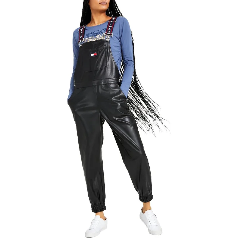 Exquisite Craftsmanship Tommy Jeans Womens Faux Leather Jogger Overall