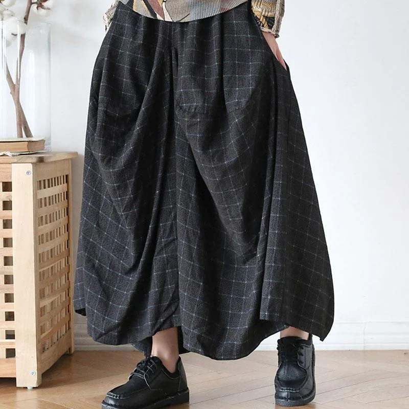 Fashionable Ease Unique Black Asymmetrical Design Pockets Summer Cotton Wide Leg Pants