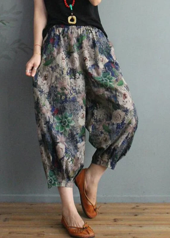Versatile Style Unique Print High Waist Cotton Crop Pants