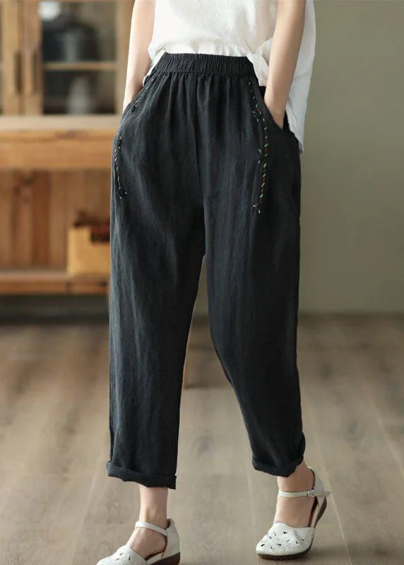 Double-sided Wear Vintage Black PocketsPatchwork Linen Pants Summer