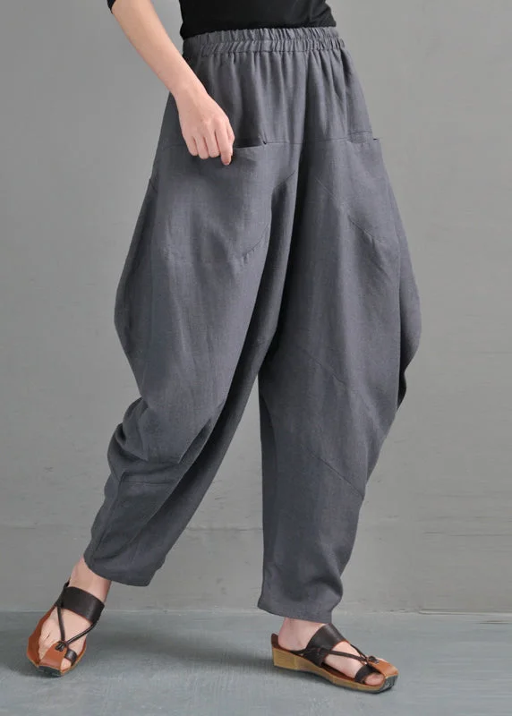 Classic Retro Vintage Grey Pockets Patchwork Lantern Pants Summer