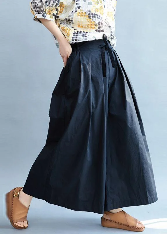 Trends Vintage Navy Loose Wide Leg Tie Waist Fall Asymmetrical Design Pants
