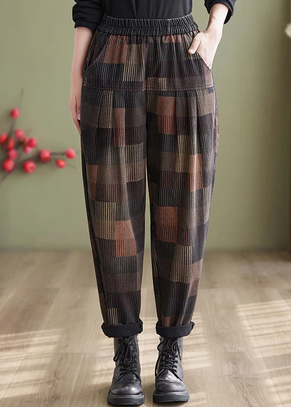 Comfortable Jackets Vintage Plaid Patchwork High Waist Denim Harem Pants Summer
