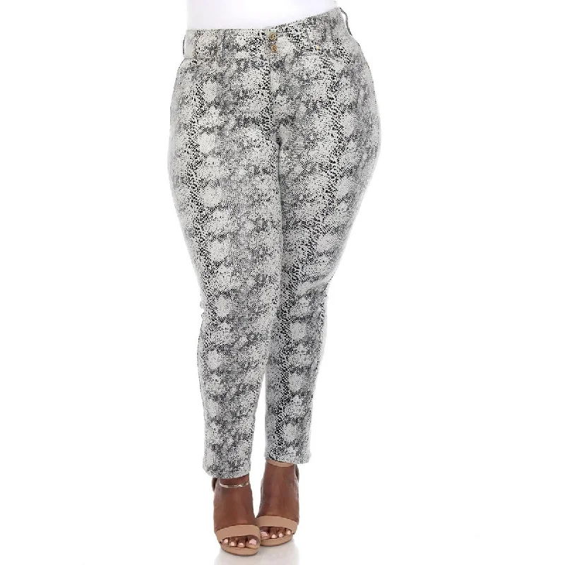 Casual Chic White Mark Womens Plus Mid Rise Snake Print Straight Leg Pants