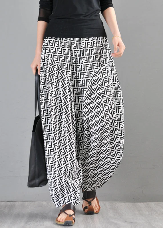 Diamond Series White Pockets Elastic Waist Cotton Pants Summer