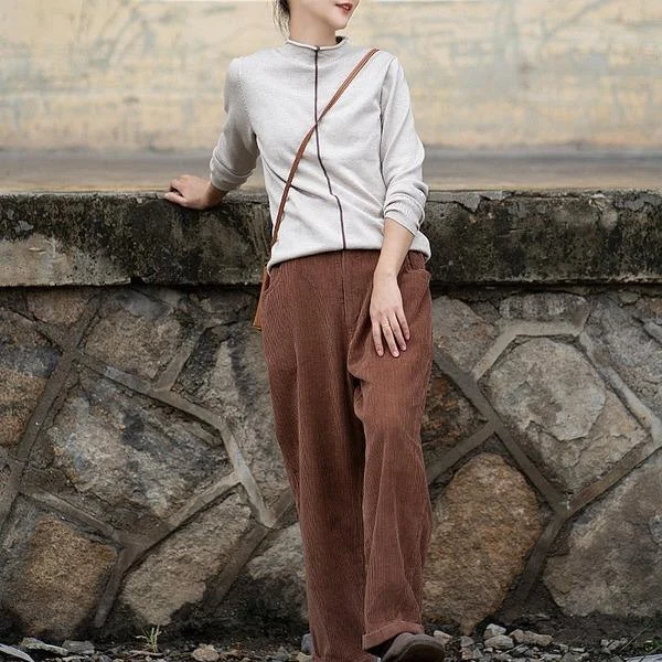 Summer Selection Women Autumn Winter Elastic Waist Corduroy Pants