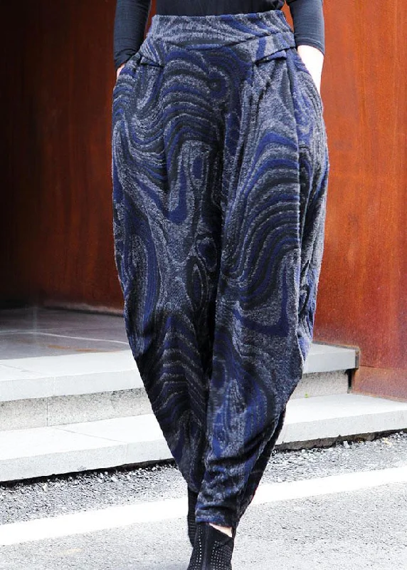 Warm Atmosphere Women Black Blue Pockets Jacquard lantern Spring Pants