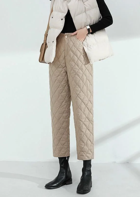 High Street Style Women Khaki Pockets Warm Regular Winter Pants