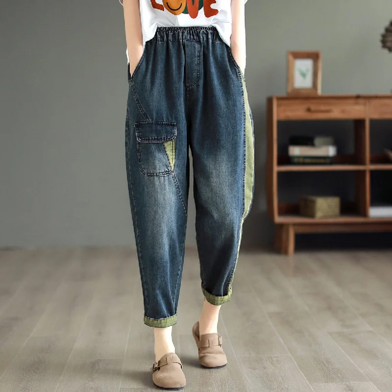 Casual Fit Wear Women Patchwork Summer Casual Harem Denim Pants