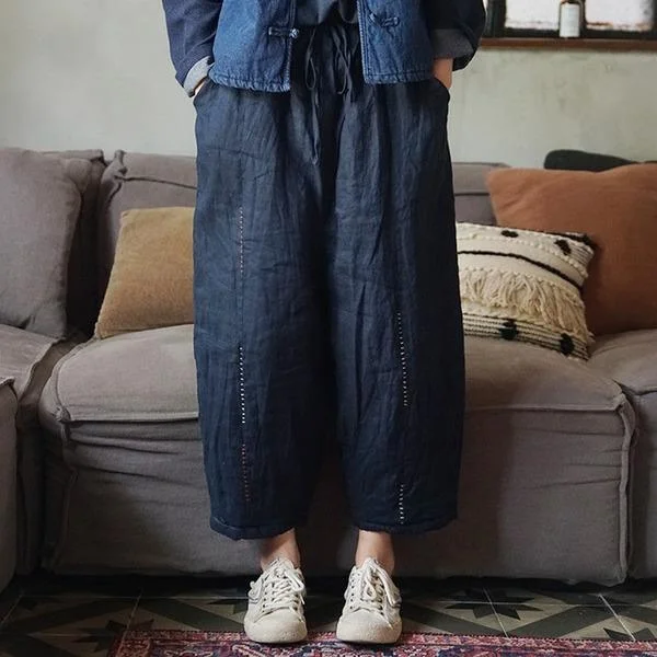 Fresh Wear Women Plus Cotton Wide Leg Pants Embroidery Elastic Waist Trouser Loose Pants Fresh Wear Women Plus Cotton Wide Leg Pants Embroidery Elastic Waist Trouser Loose Pants
