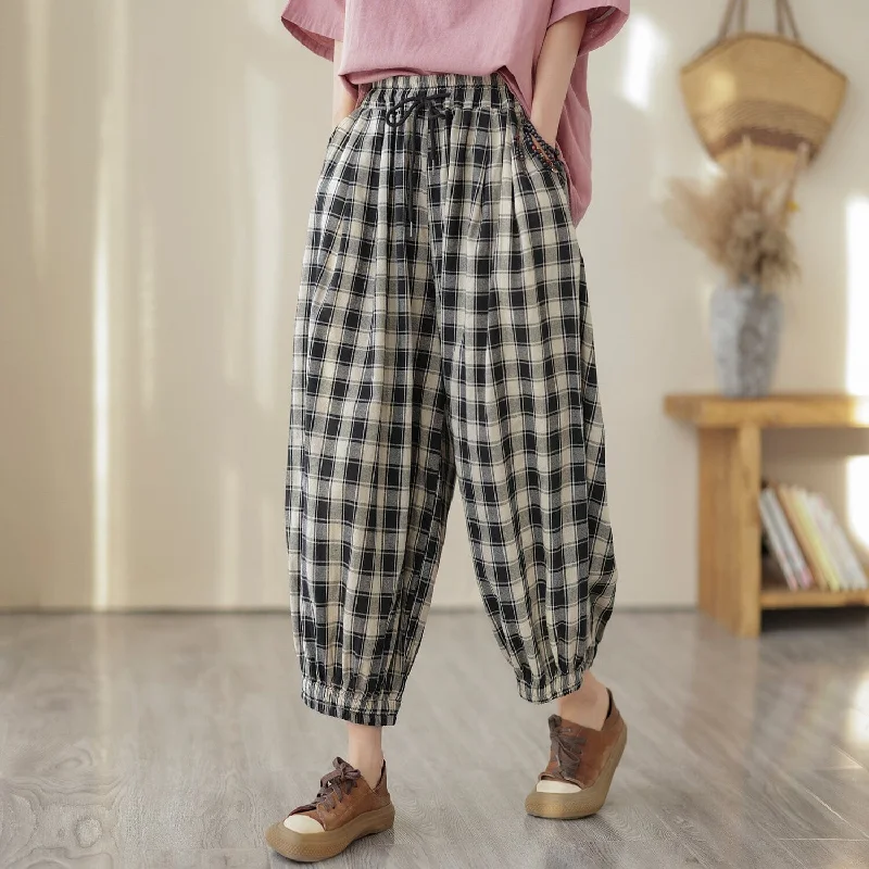 Relaxed And Casual Women Spring Casual Loose Plaid Harem Pants