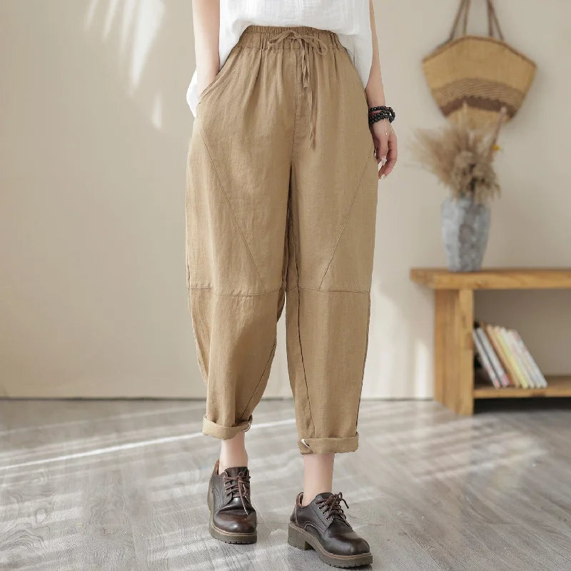 Elegant And Elegant Women Spring Casual Solid Loose Linen Pants