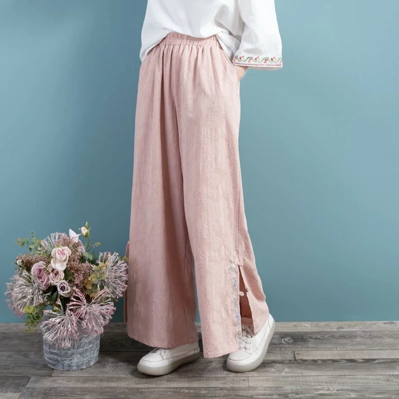 Street Charm Women Spring Retro Loose Cotton Linen Wide Leg Pants