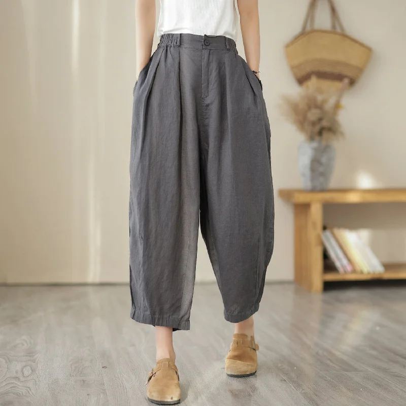 Design Perception Women Summer Loose Solid Linen Pants