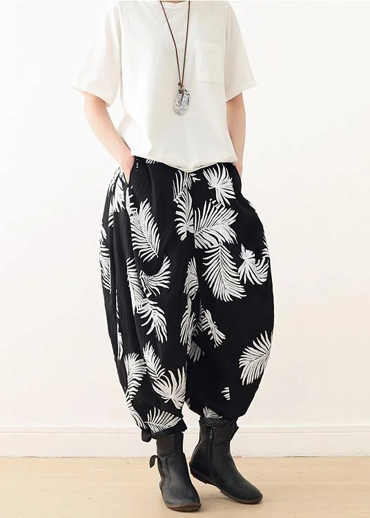Lazy Home Women White Print Elastic Waist Cotton Pants
