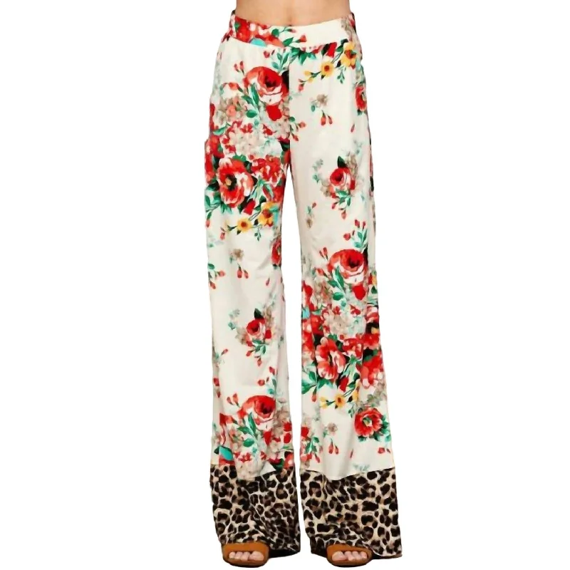 Knowledge And Elegance Women's Palazzo Pants In Floral/leopard