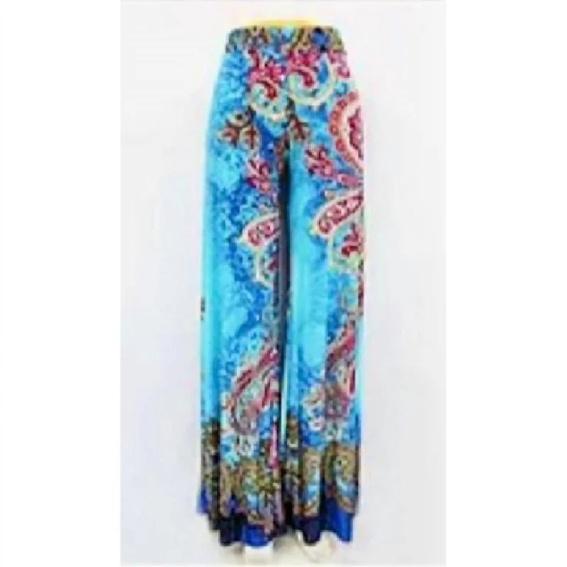 Relaxed Dresses Women's Palazzo Pants In Turquoise Print